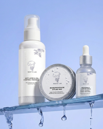 Mens Grooming gift bundle (Brightening Serum+Anti Acne & Oil control Face Wash+Beard/Moustache Wax)