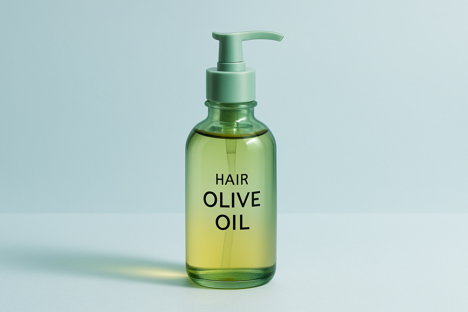 hair olive oil with light blue background and light green oil bottle banner 