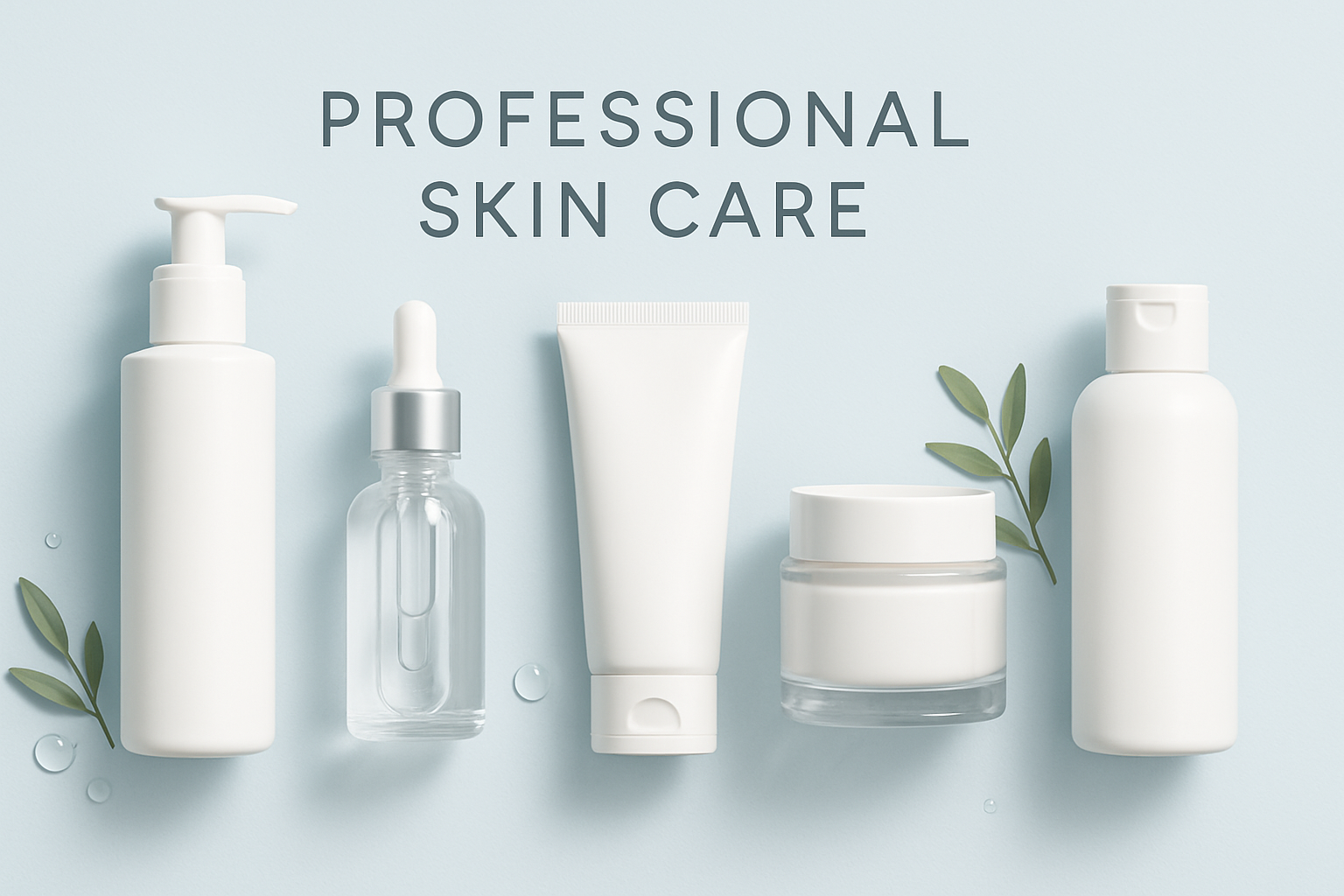 skin caring products banner with very light blue background